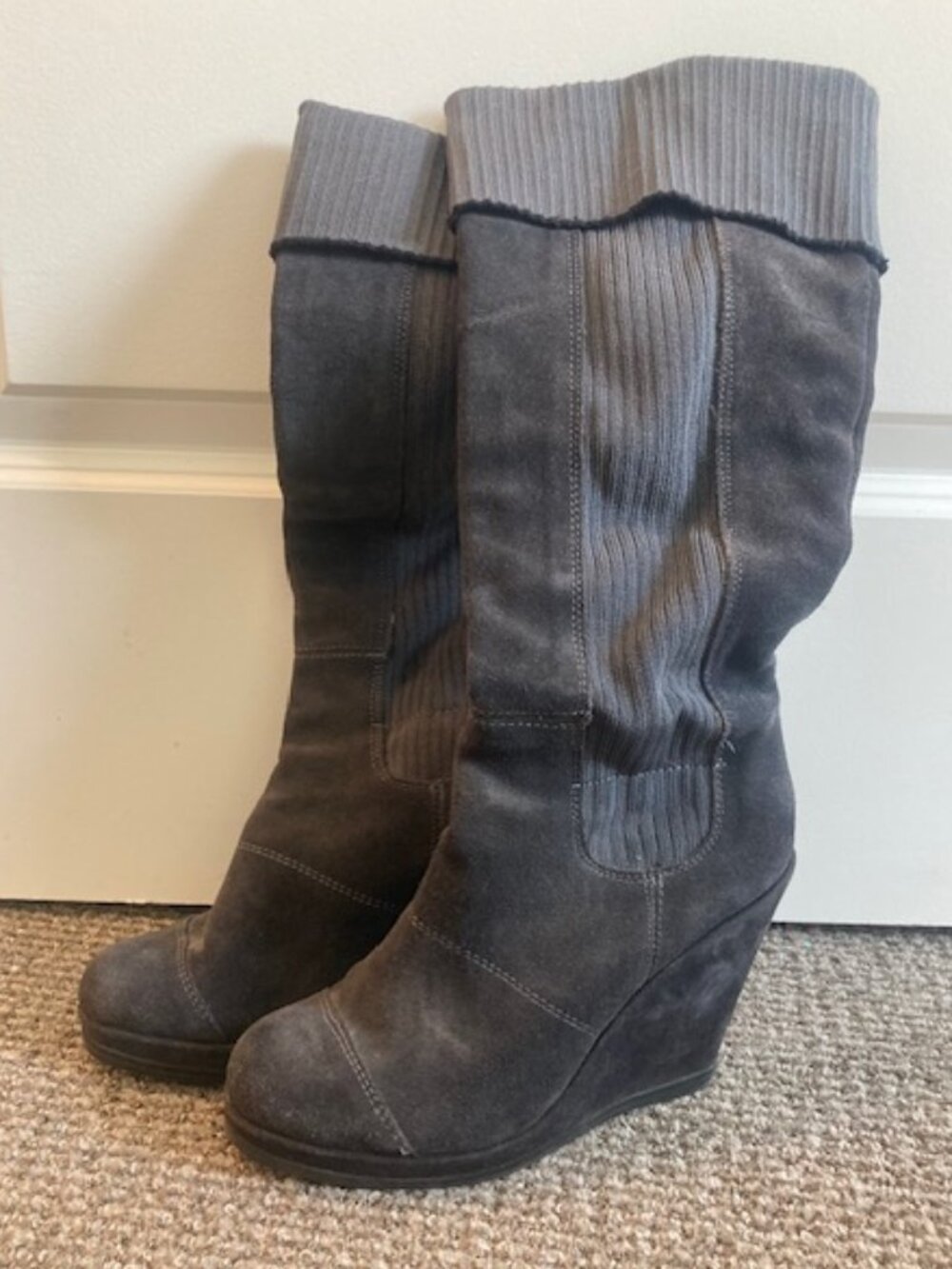 Fergie Gray Wedge Boots Size 7.5